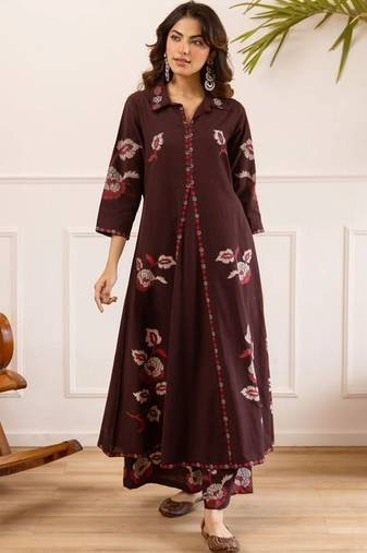 women floral printed regular cotton kurta with palazzos