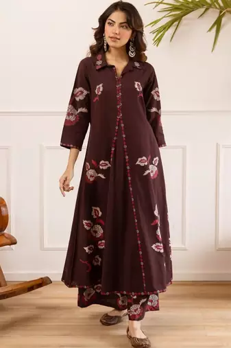 women floral printed regular cotton kurta with palazzos