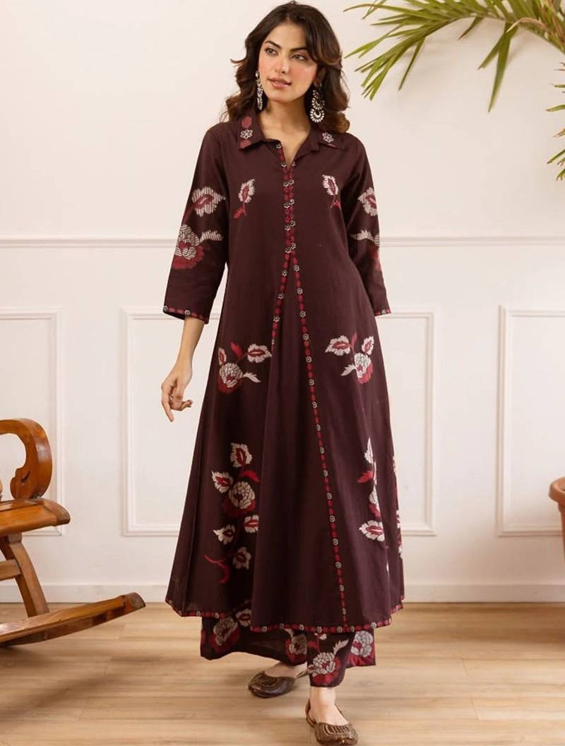 women floral printed regular cotton kurta with palazzos