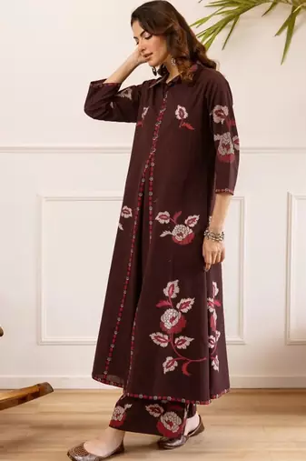 women floral printed regular cotton kurta with palazzos