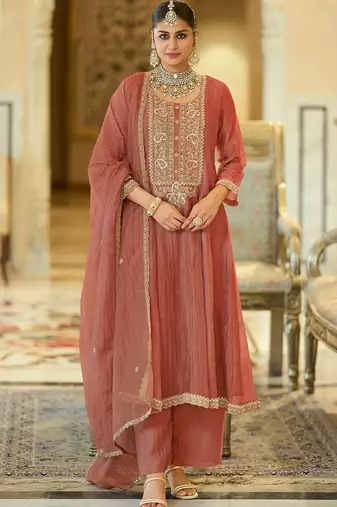 women ethnic motifs embroidered regular sequinned kurta with palazzos & with dupatta