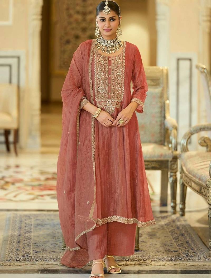 women ethnic motifs embroidered regular sequinned kurta with palazzos & with dupatta