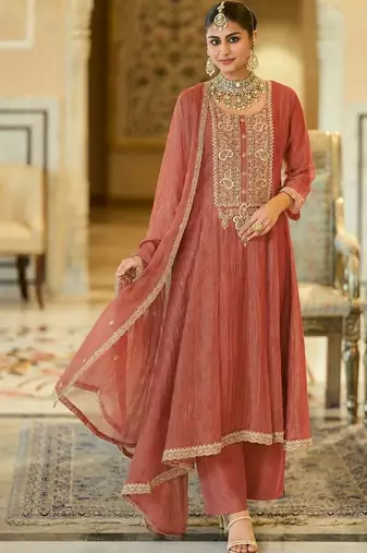 women ethnic motifs embroidered regular sequinned kurta with palazzos & with dupatta