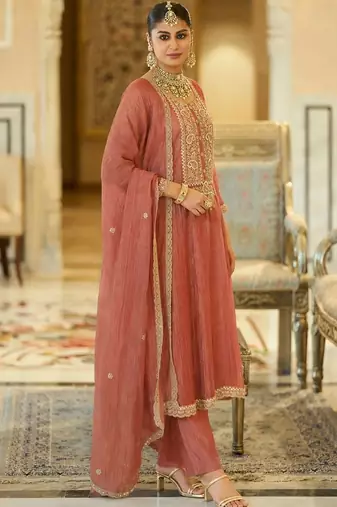 women ethnic motifs embroidered regular sequinned kurta with palazzos & with dupatta