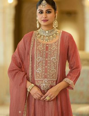 women ethnic motifs embroidered regular sequinned kurta with palazzos & with dupatta 5