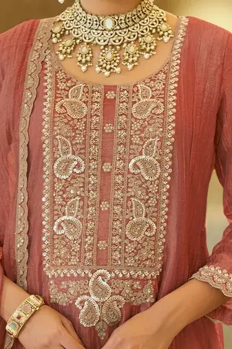 women ethnic motifs embroidered regular sequinned kurta with palazzos & with dupatta