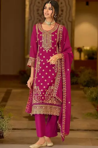 women ethnic motifs embroidered regular thread work kurta with trousers & with dupatta