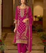 women ethnic motifs embroidered regular thread work kurta with trousers & with dupatta