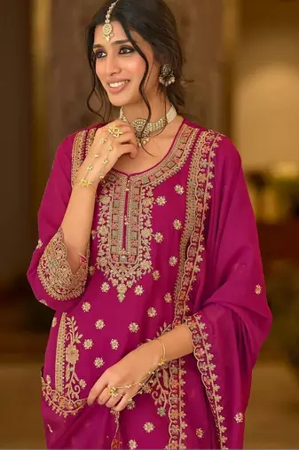 women ethnic motifs embroidered regular thread work kurta with trousers & with dupatta