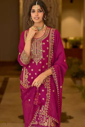 women ethnic motifs embroidered regular thread work kurta with trousers & with dupatta