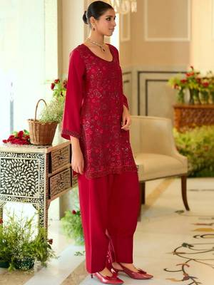 women ethnic motifs embroidered regular sequinned kurta with patiala & with dupatta 3