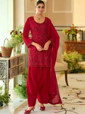 women ethnic motifs embroidered regular sequinned kurta with patiala & with dupatta 5