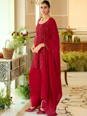 women ethnic motifs embroidered regular sequinned kurta with patiala & with dupatta 6