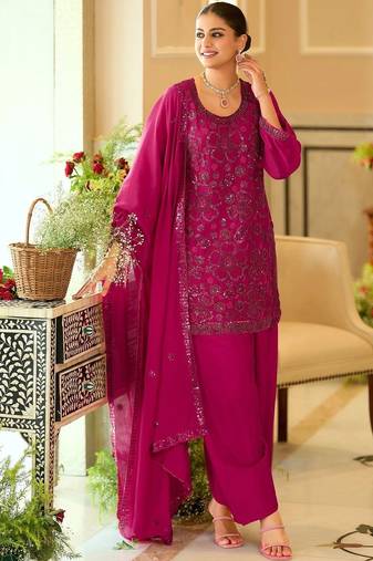 women ethnic motifs embroidered regular sequinned kurta with patiala & with dupatta