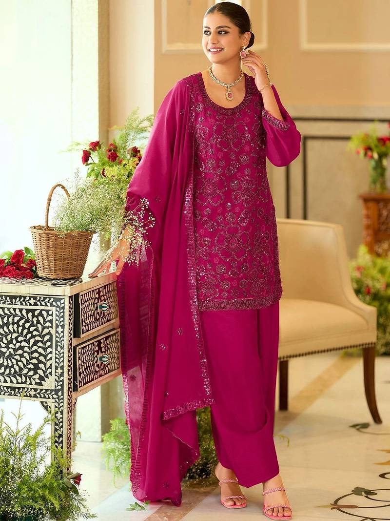 women ethnic motifs embroidered regular sequinned kurta with patiala & with dupatta
