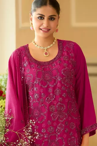 women ethnic motifs embroidered regular sequinned kurta with patiala & with dupatta