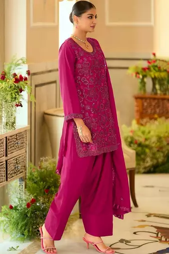 women ethnic motifs embroidered regular sequinned kurta with patiala & with dupatta