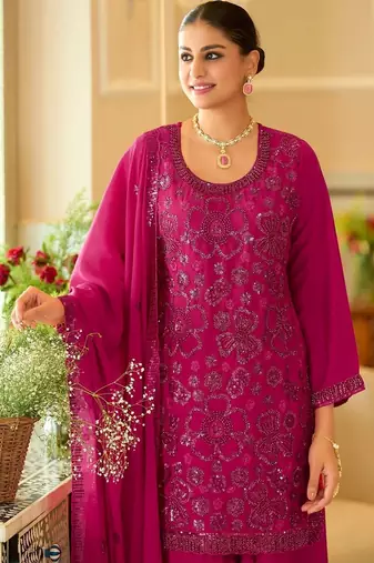 women ethnic motifs embroidered regular sequinned kurta with patiala & with dupatta