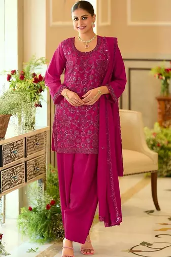 women ethnic motifs embroidered regular sequinned kurta with patiala & with dupatta