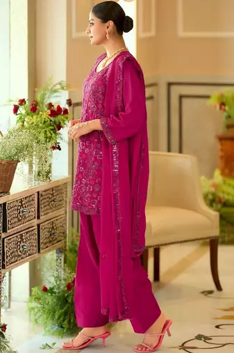 women ethnic motifs embroidered regular sequinned kurta with patiala & with dupatta
