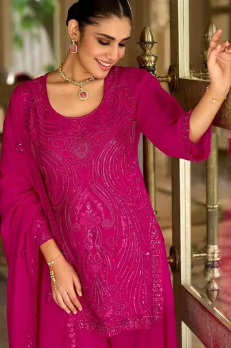 women ethnic motifs embroidered regular sequinned kurta with palazzos & with dupatta