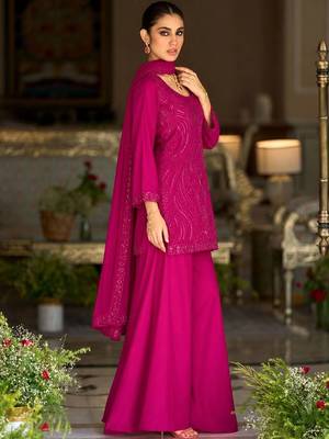 women ethnic motifs embroidered regular sequinned kurta with palazzos & with dupatta 3
