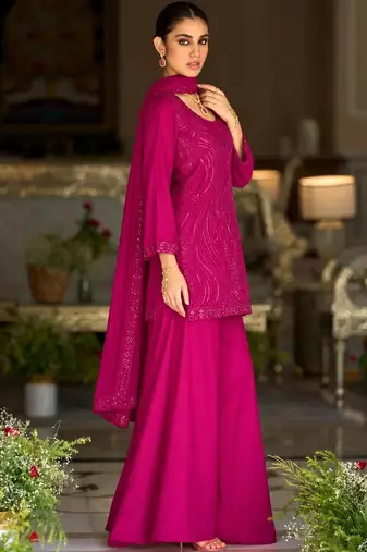 women ethnic motifs embroidered regular sequinned kurta with palazzos & with dupatta