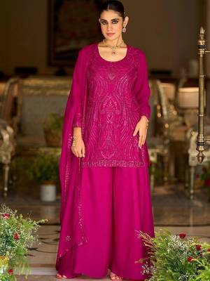 women ethnic motifs embroidered regular sequinned kurta with palazzos & with dupatta 5