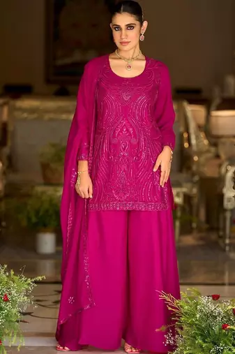women ethnic motifs embroidered regular sequinned kurta with palazzos & with dupatta