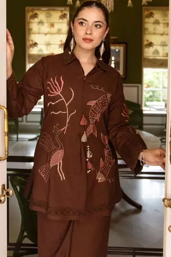 women ethnic motifs embroidered regular thread work cotton kurta with palazzos