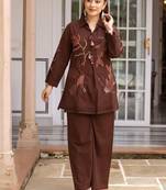women ethnic motifs embroidered regular thread work cotton kurta with palazzos