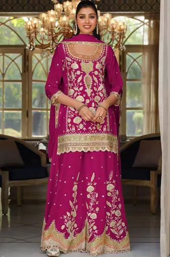 women ethnic motifs embroidered regular mirror work kurta with sharara & with dupatta