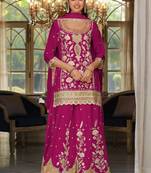 women ethnic motifs embroidered regular mirror work kurta with sharara & with dupatta