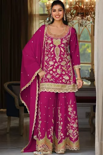 women ethnic motifs embroidered regular mirror work kurta with sharara & with dupatta