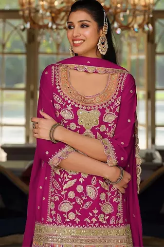 women ethnic motifs embroidered regular mirror work kurta with sharara & with dupatta