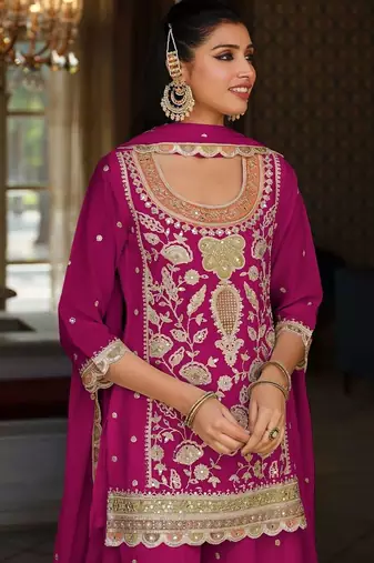 women ethnic motifs embroidered regular mirror work kurta with sharara & with dupatta