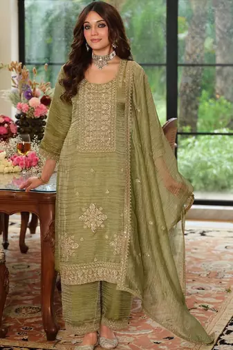 women ethnic motifs embroidered regular sequinned kurta palazzos & dupatta