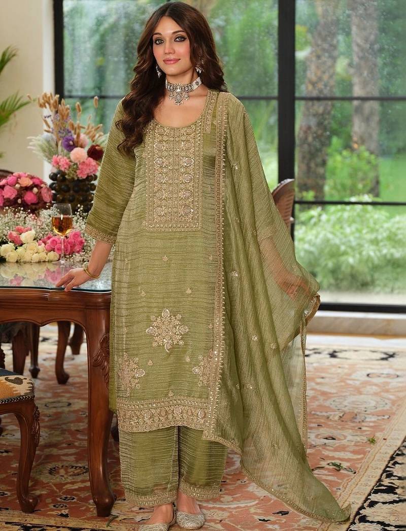 women ethnic motifs embroidered regular sequinned kurta palazzos & dupatta
