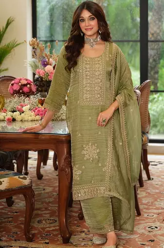 women ethnic motifs embroidered regular sequinned kurta palazzos & dupatta