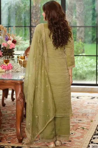 women ethnic motifs embroidered regular sequinned kurta palazzos & dupatta
