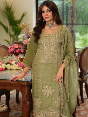 women ethnic motifs embroidered regular sequinned kurta palazzos & dupatta 4