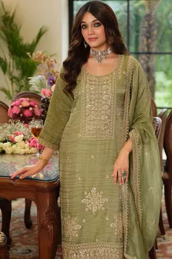 women ethnic motifs embroidered regular sequinned kurta palazzos & dupatta