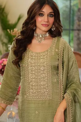 women ethnic motifs embroidered regular sequinned kurta palazzos & dupatta