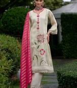 women floral embroidered regular thread work kurta with trousers & with dupatta