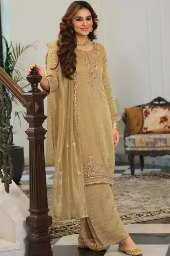 women ethnic motifs embroidered regular sequinned kurta with palazzos & with dupatta
