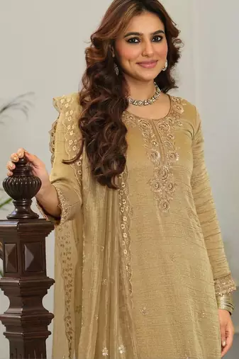 women ethnic motifs embroidered regular sequinned kurta with palazzos & with dupatta