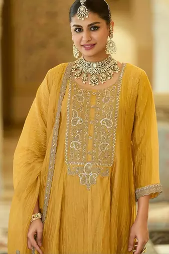 women ethnic motifs embroidered empire thread work kurta with trousers & with dupatta