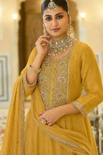 women ethnic motifs embroidered empire thread work kurta with trousers & with dupatta