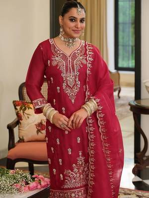 women ethnic motifs embroidered regular thread work kurta with trousers & with dupatta 5