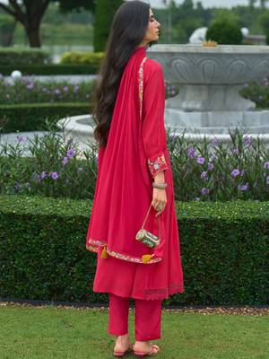 women floral embroidered empire thread work silk kurta with churidar & with dupatta 4